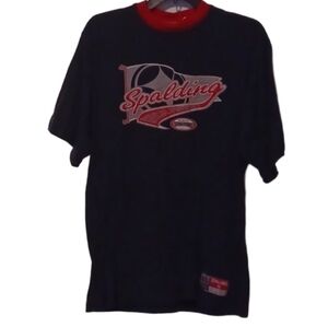 -- Spalding Black Tee with Red Logo Men's Size Medium Casual